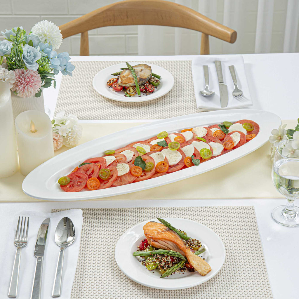Voga Oval White Melamine Serving Plate - 23" x 9" x 1 3/4" - 2 count box