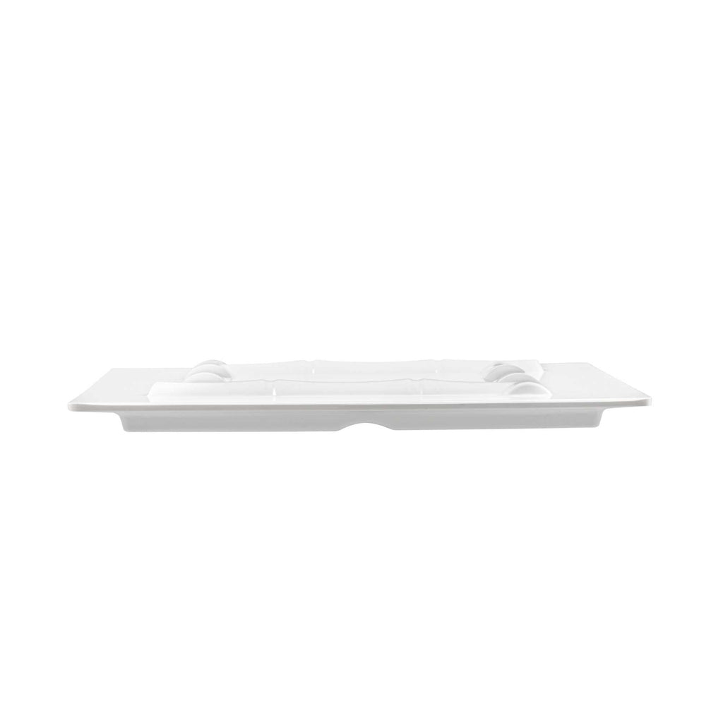 Voga Square White Melamine Plate - Bamboo Trim - 12" x 12" x 1" - 10 count box