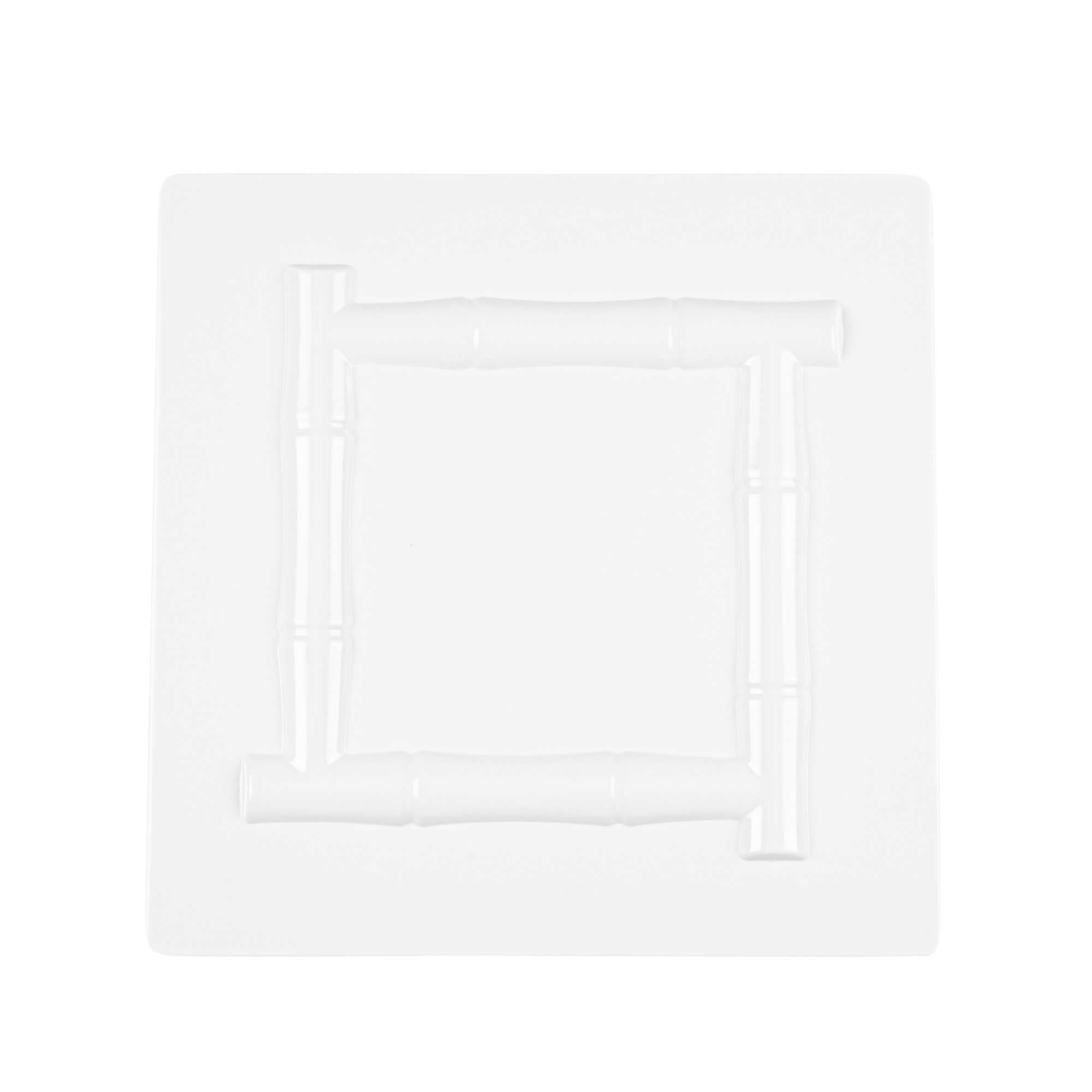Voga Square White Melamine Plate - Bamboo Trim - 12" x 12" x 1" - 10 count box