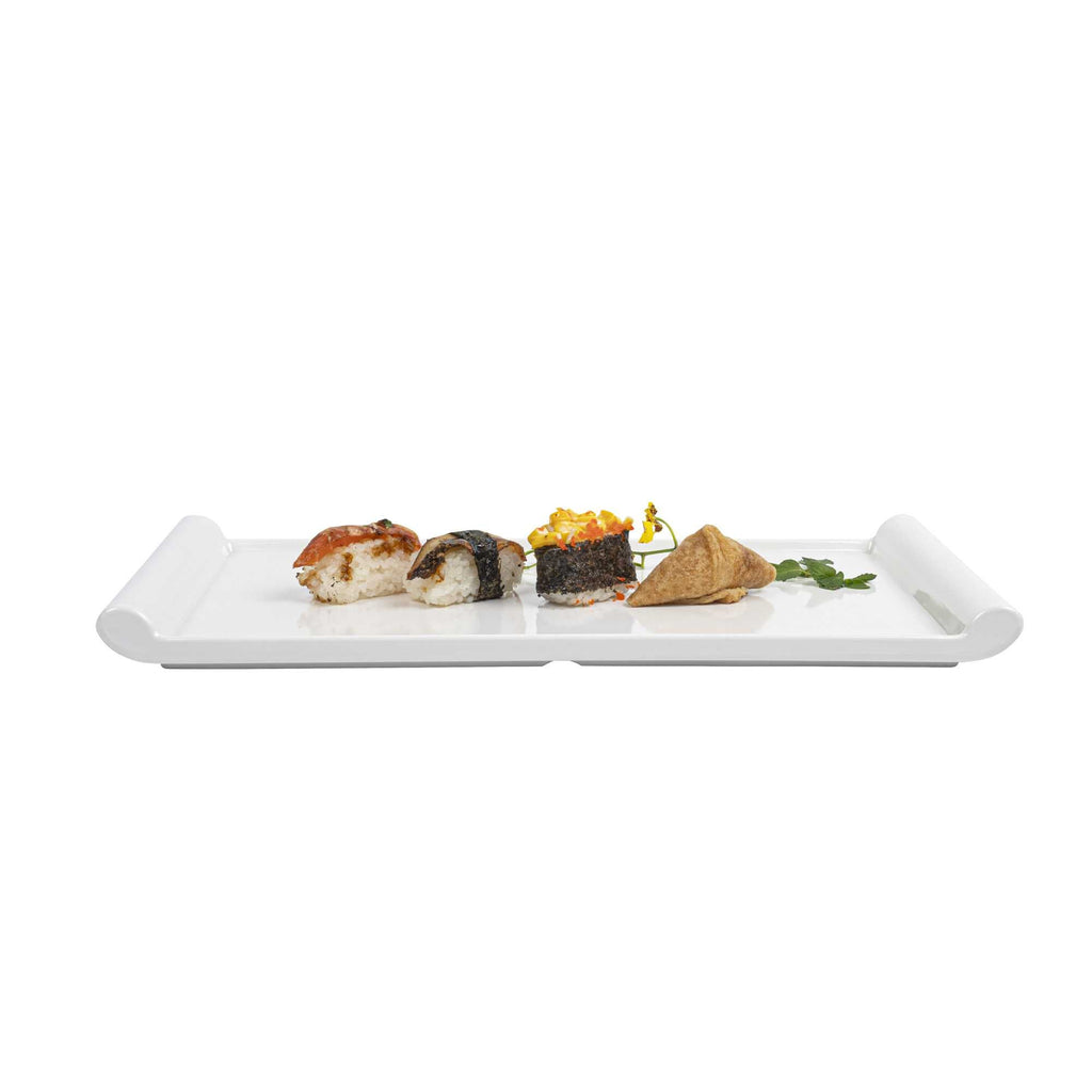 Voga Rectangle White Melamine Large Plate - Japonais - 14" x 8 1/4" x 1" - 10 count box