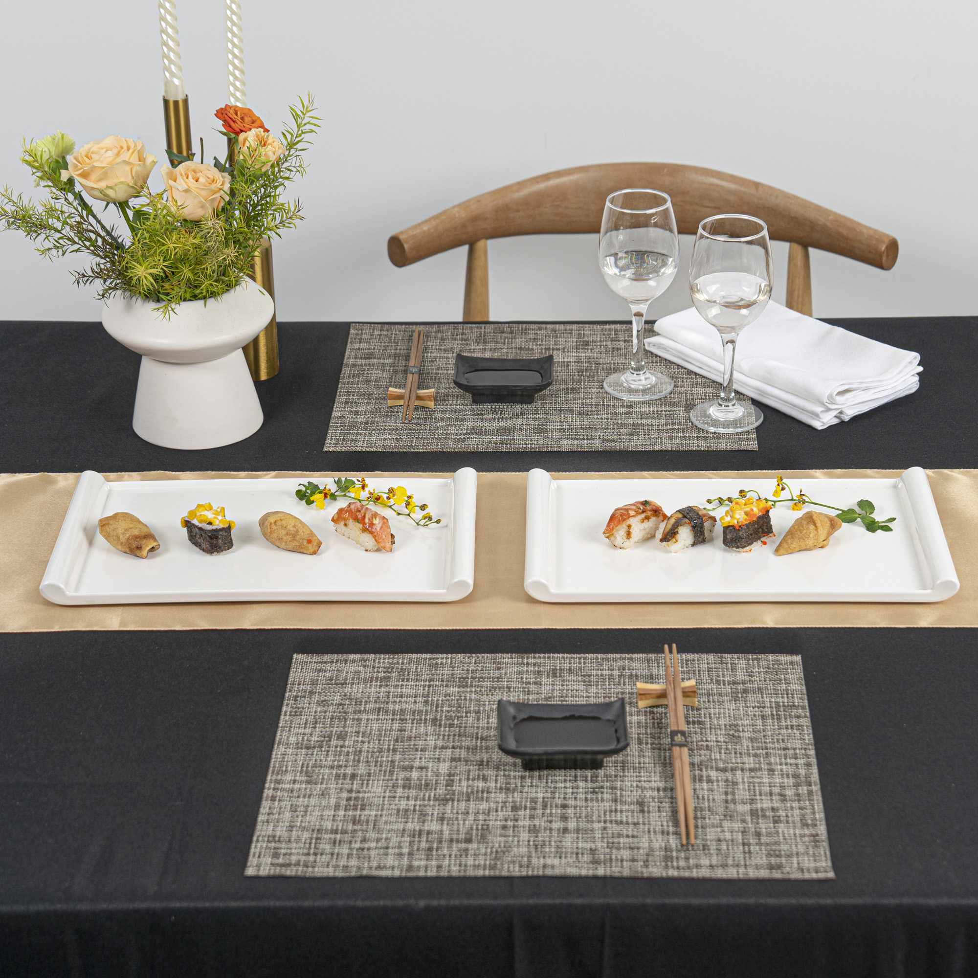 Voga Rectangle White Melamine Large Plate - Japonais - 14" x 8 1/4" x 1" - 10 count box