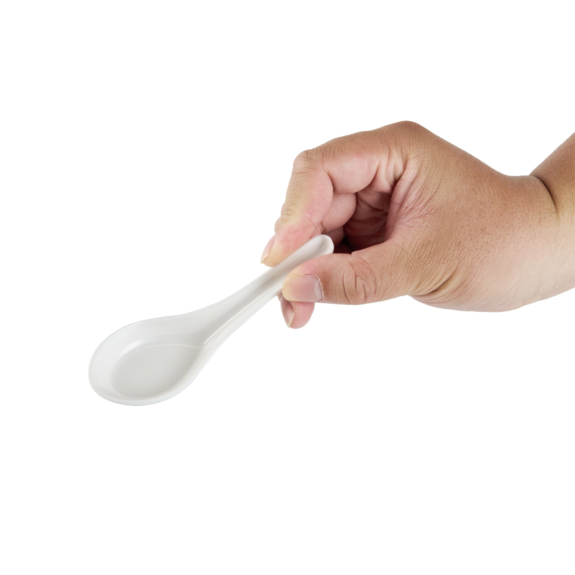 Voga White Melamine Asian Soup Spoon - 4 3/4" x 1 1/2" x 1 1/2" - 10 count box