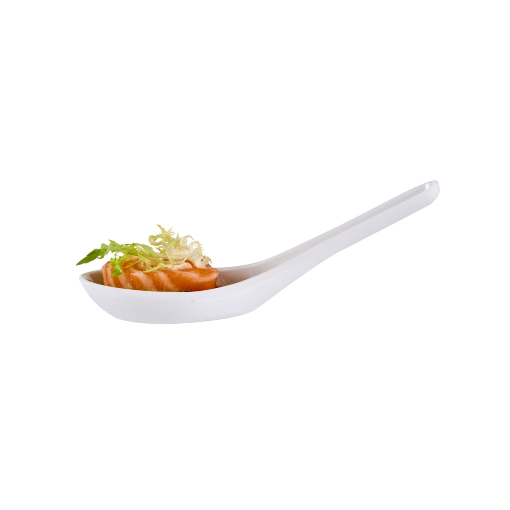 Voga White Melamine Asian Soup Spoon - 4 3/4" x 1 1/2" x 1 1/2" - 10 count box