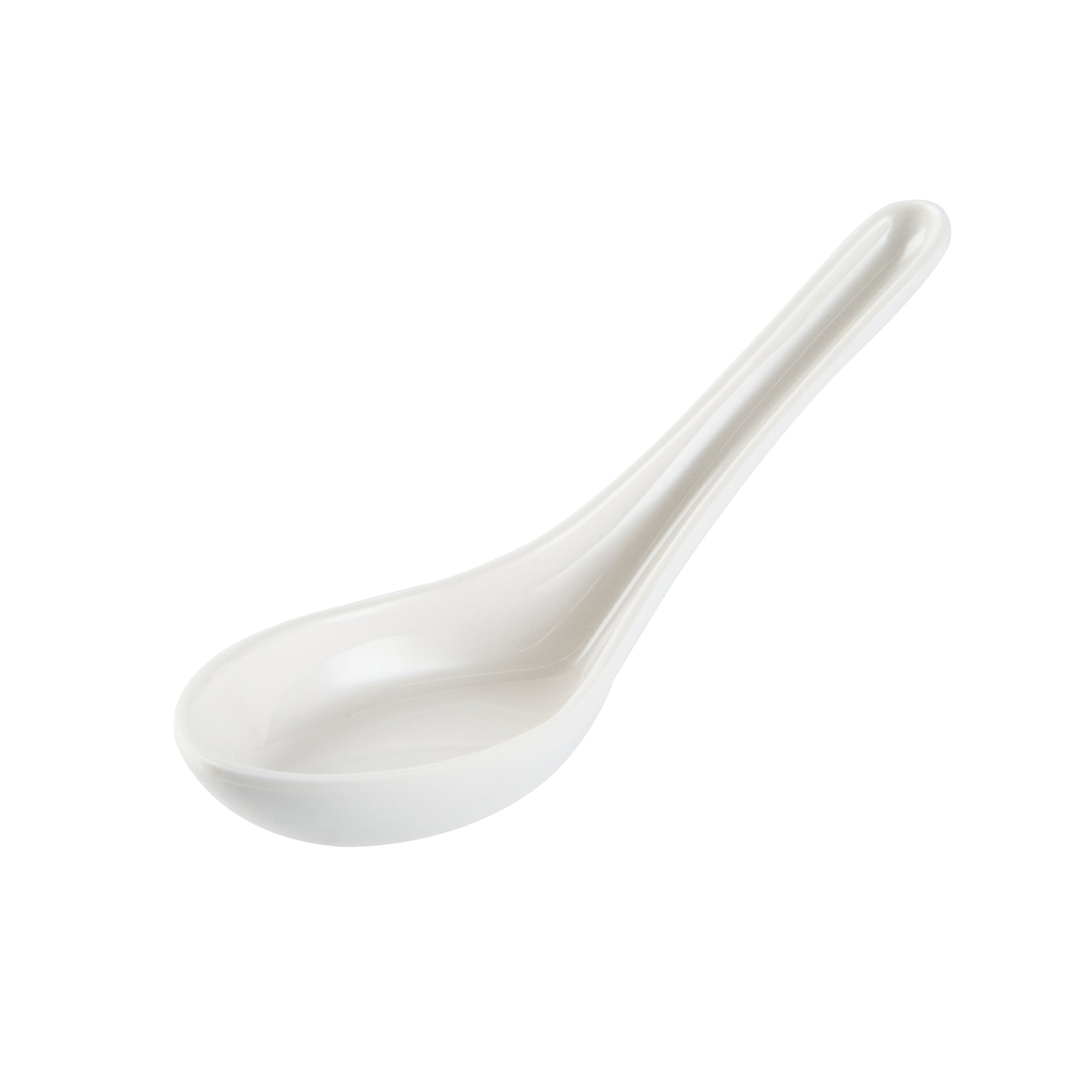 Voga White Melamine Asian Soup Spoon - 4 3/4" x 1 1/2" x 1 1/2" - 10 count box