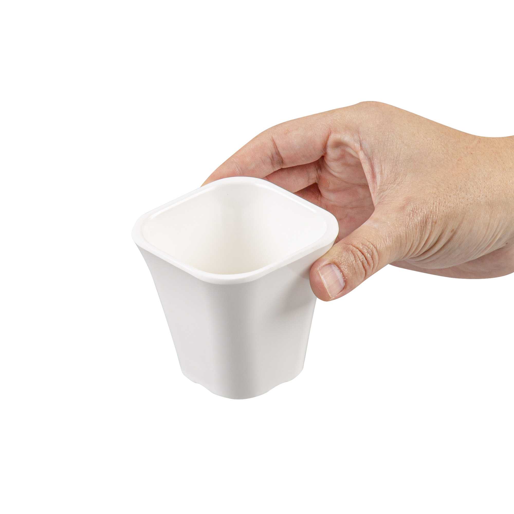 Voga 6 oz Square White Melamine Tasting Cup - Kova - 3" x 3" x 2 3/4" - 10 count box