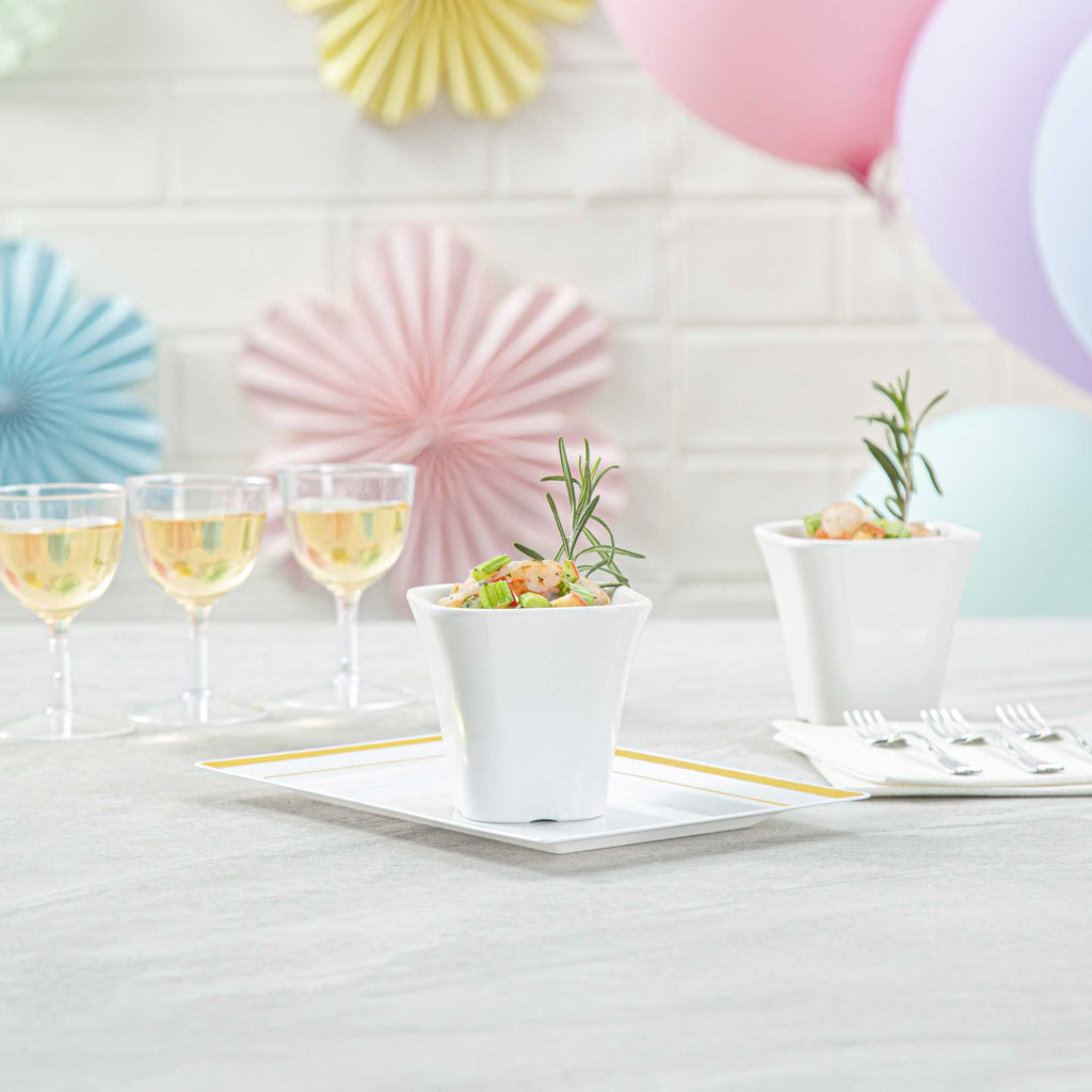 Voga 6 oz Square White Melamine Tasting Cup - Kova - 3" x 3" x 2 3/4" - 10 count box