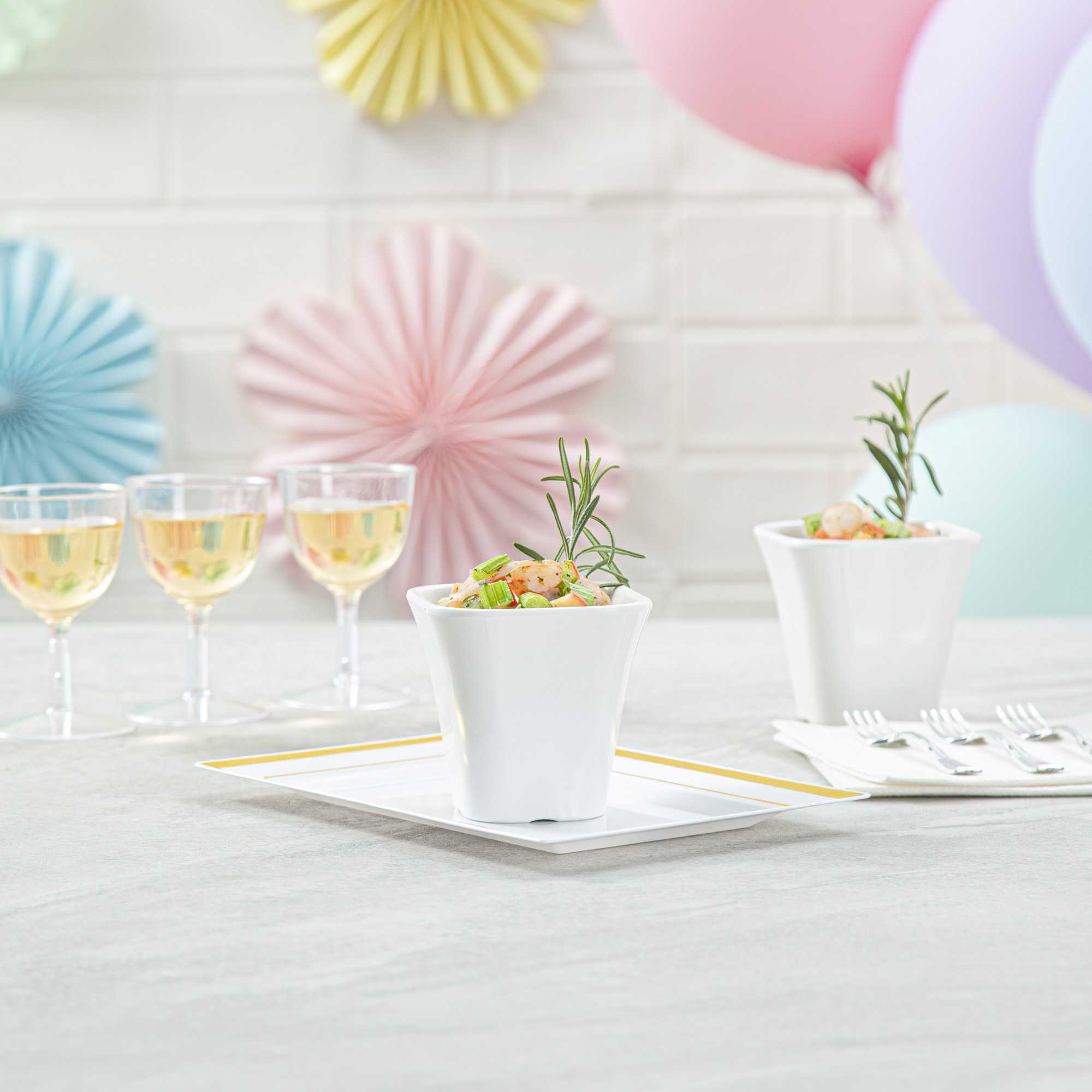 Voga 6 oz Square White Melamine Tasting Cup - Kova - 3" x 3" x 2 3/4" - 10 count box