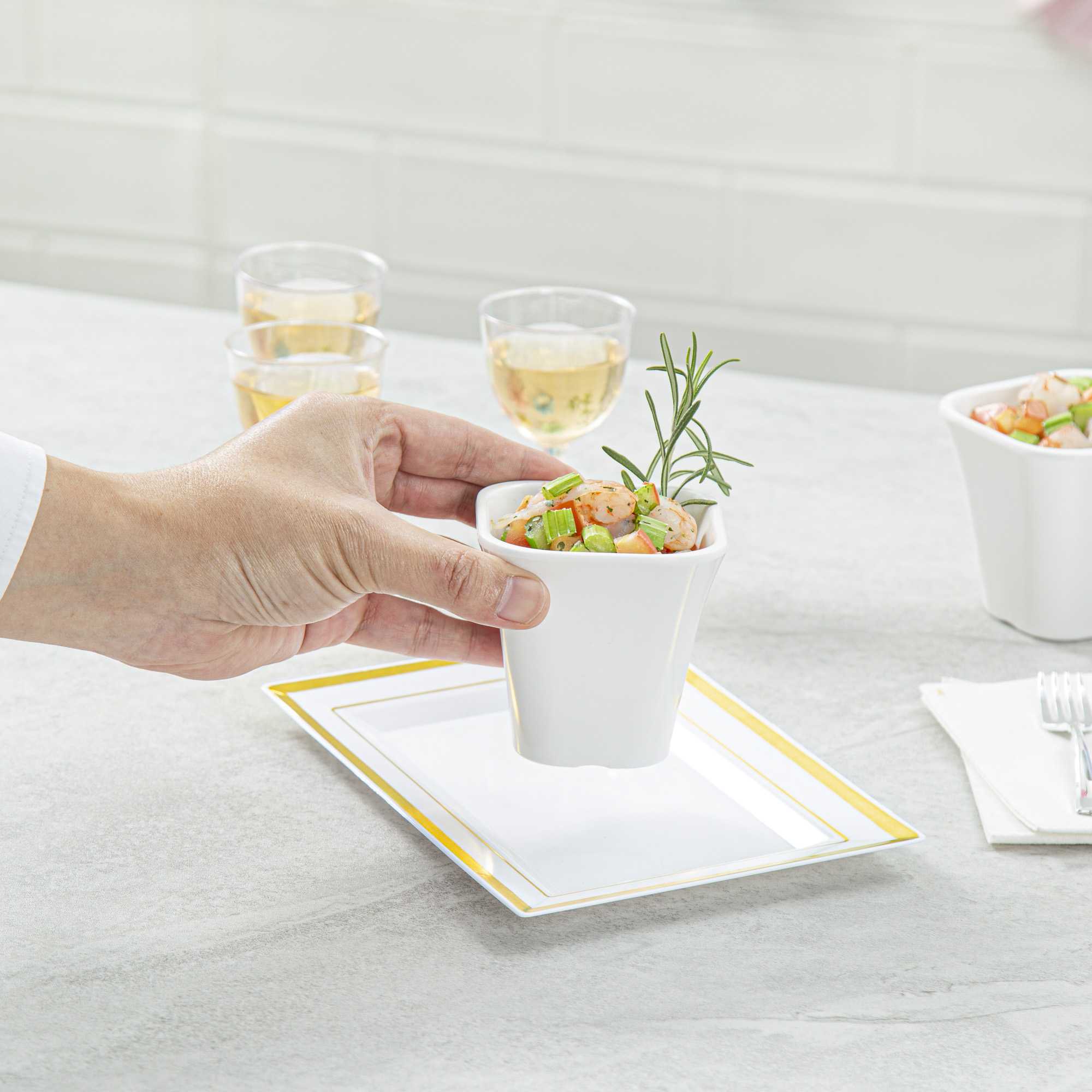 Voga 6 oz Square White Melamine Tasting Cup - Kova - 3" x 3" x 2 3/4" - 10 count box