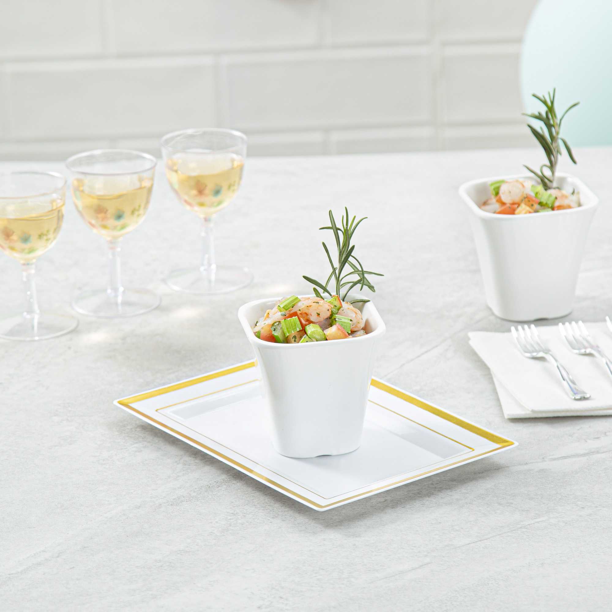 Voga 6 oz Square White Melamine Tasting Cup - Kova - 3" x 3" x 2 3/4" - 10 count box