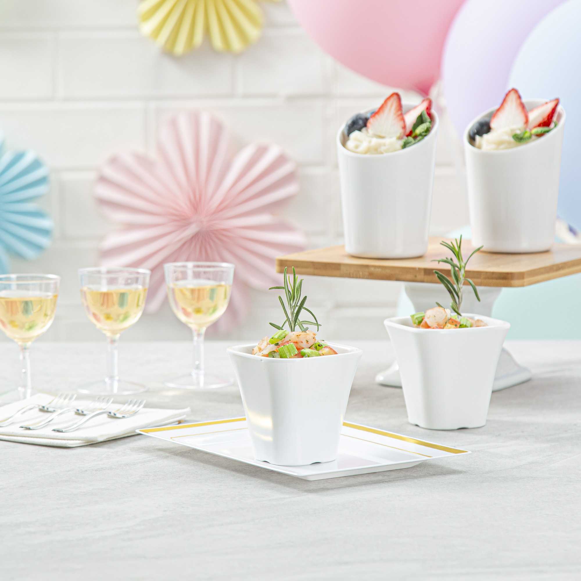 Voga 6 oz Square White Melamine Tasting Cup - Kova - 3" x 3" x 2 3/4" - 10 count box