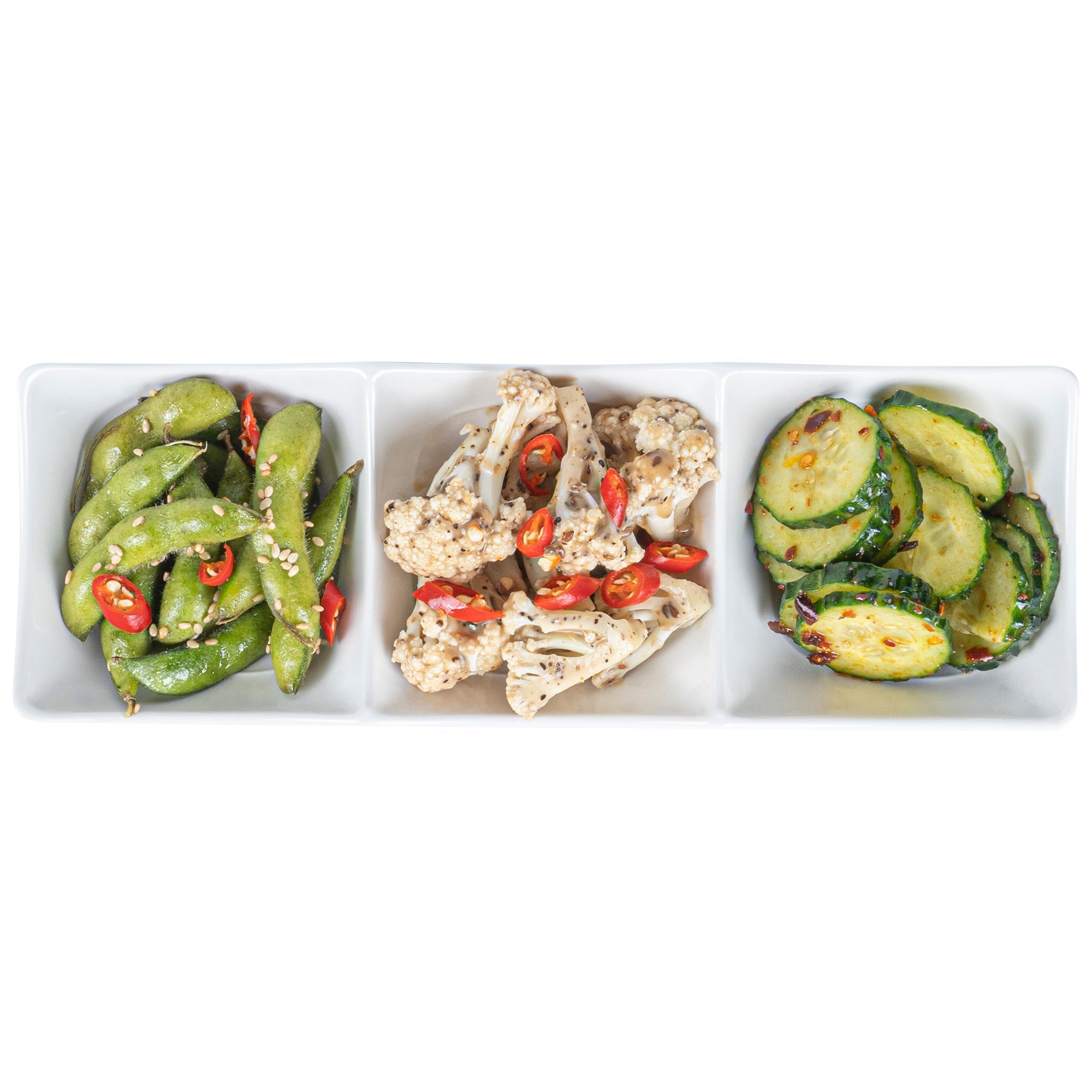 Voga 9 oz Square White Melamine Triplets Set - 9 1/2" x 3 1/4" x 1 3/4" - 10 count box