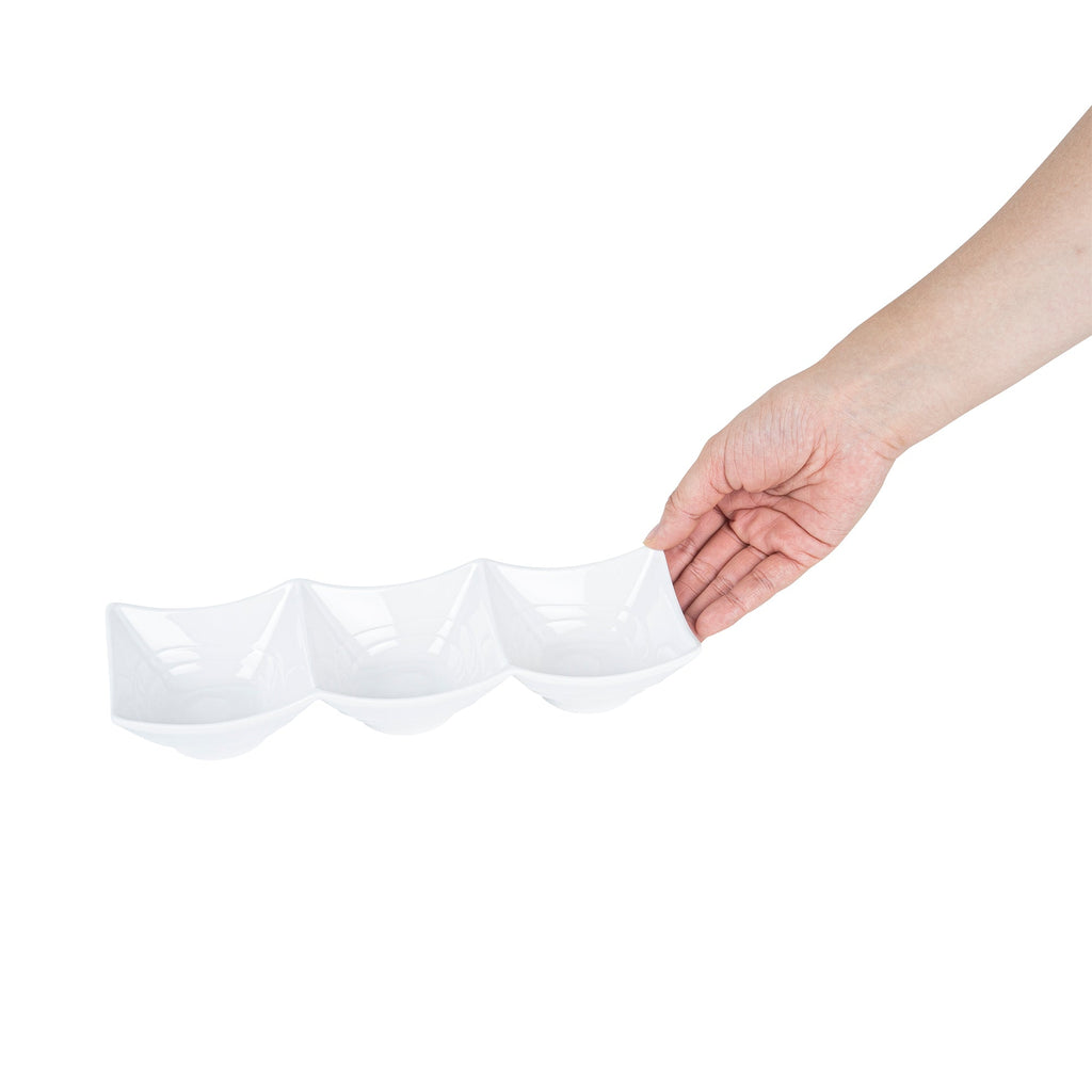 Voga 9 oz Square White Melamine Triplets Set - 9 1/2" x 3 1/4" x 1 3/4" - 10 count box