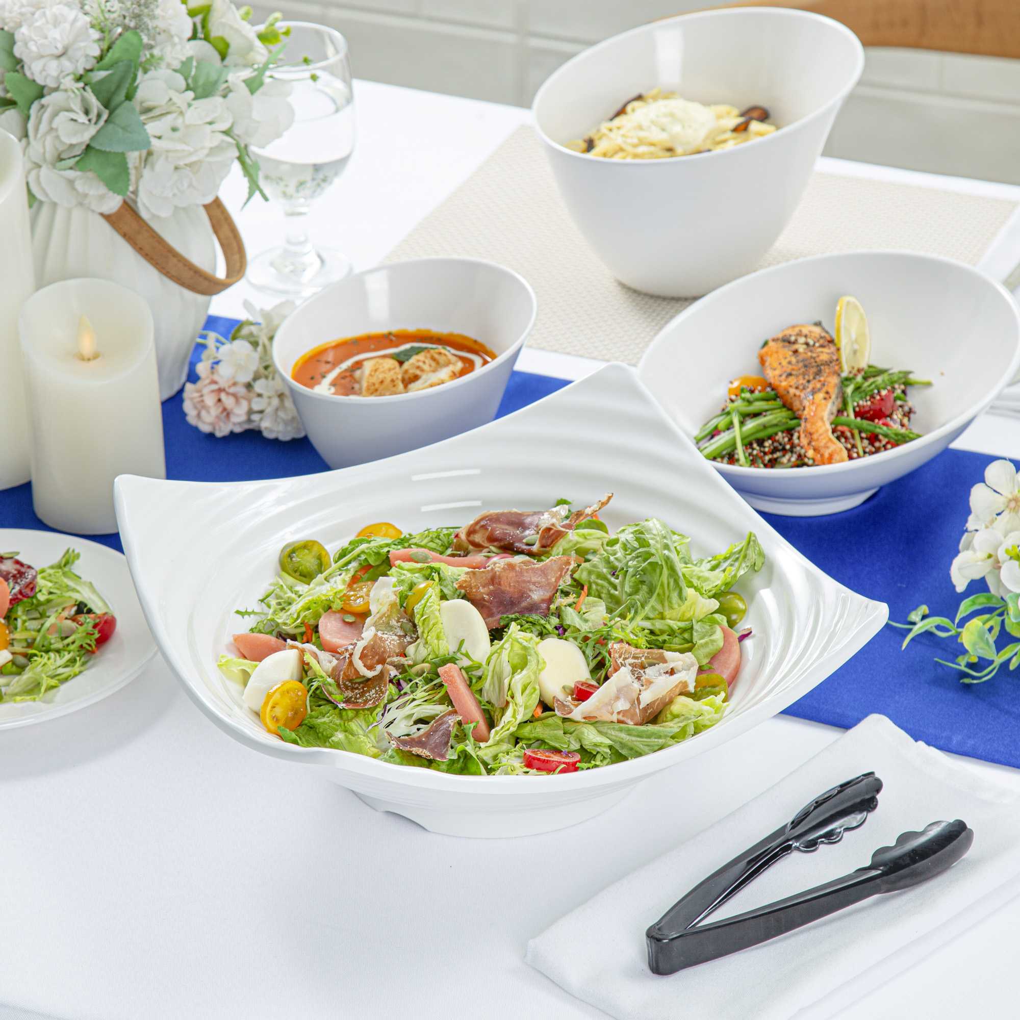 Voga 128 oz Square White Melamine Serving Bowl - Square Orb - 13" x 13" x 3 1/2" - 2 count box