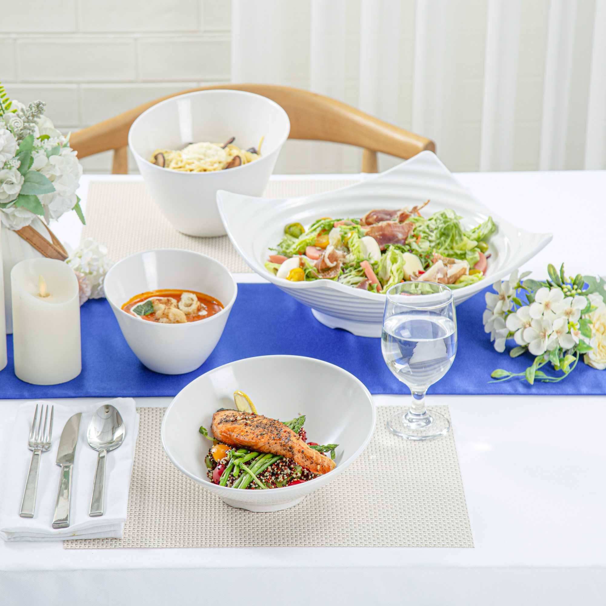 Voga 22 oz Round White Melamine Wide Bowl - Incline Face - 9" x 9" x 2" - 2 count box