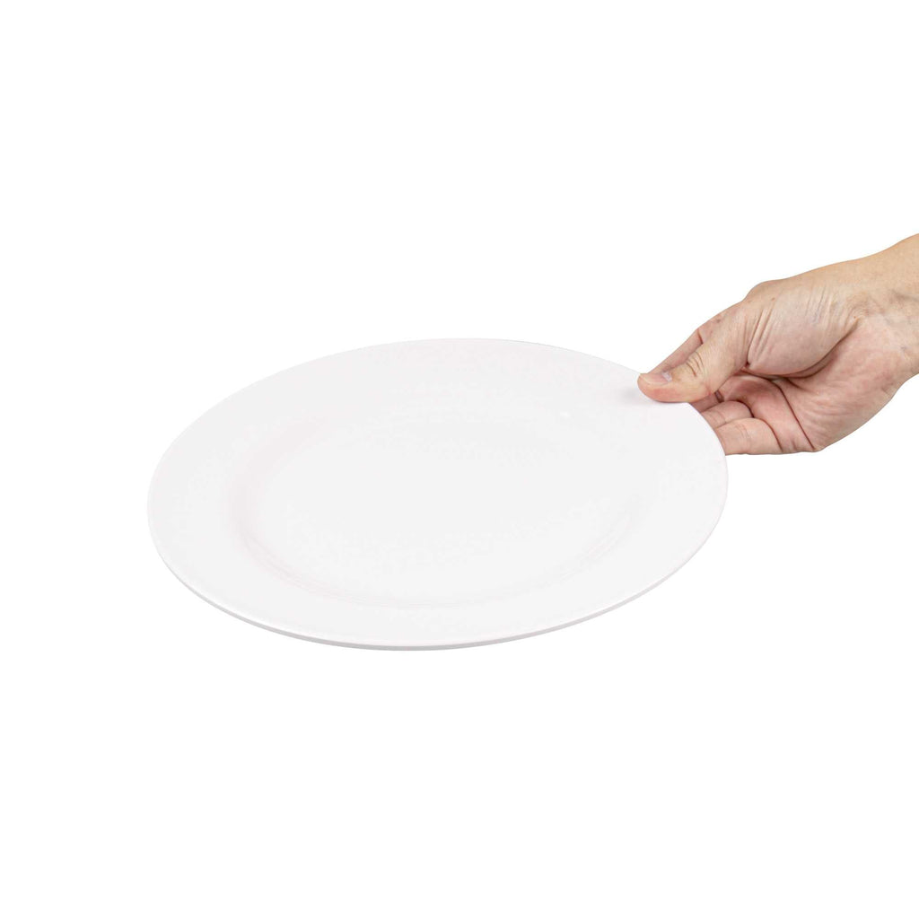 Voga Round White Melamine Large Plate - Classic, Rimmed - 10" x 10" x 3/4" - 10 count box