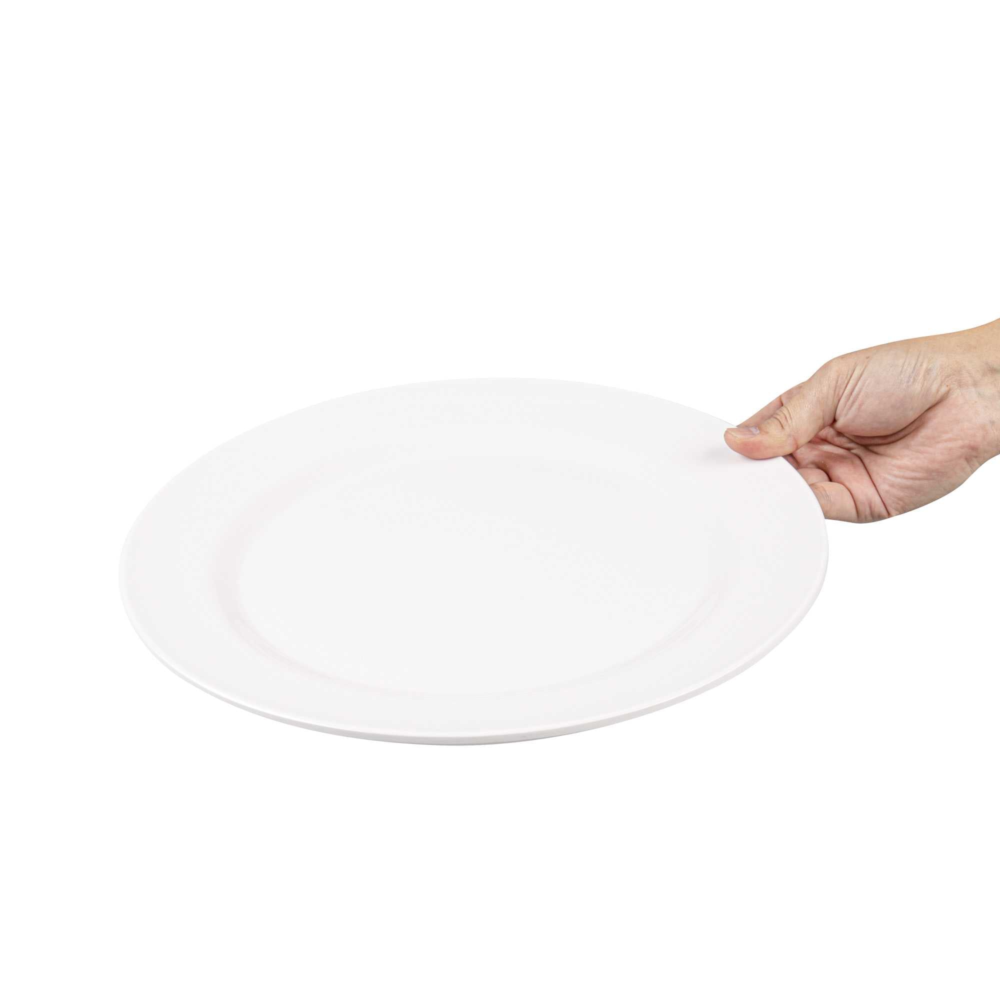 Voga Round White Melamine Extra Large Plate - Classic, Rimmed - 12" x 12" x 3/4" - 10 count box