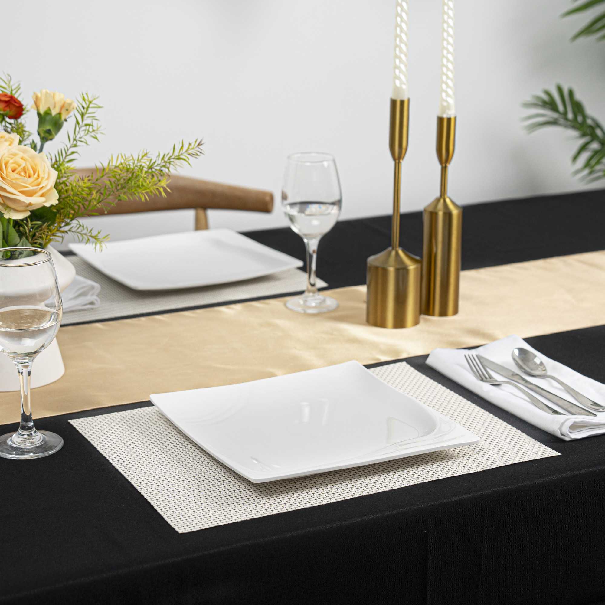 Voga Square White Melamine Medium Plate - Flare - 10" x 10" x 3/4" - 10 count box
