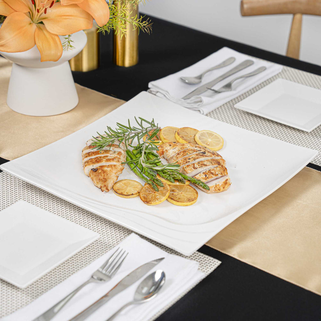 Voga Square White Melamine Extra Large Plate - Flare - 14" x 14" x 1 1/4" - 10 count box
