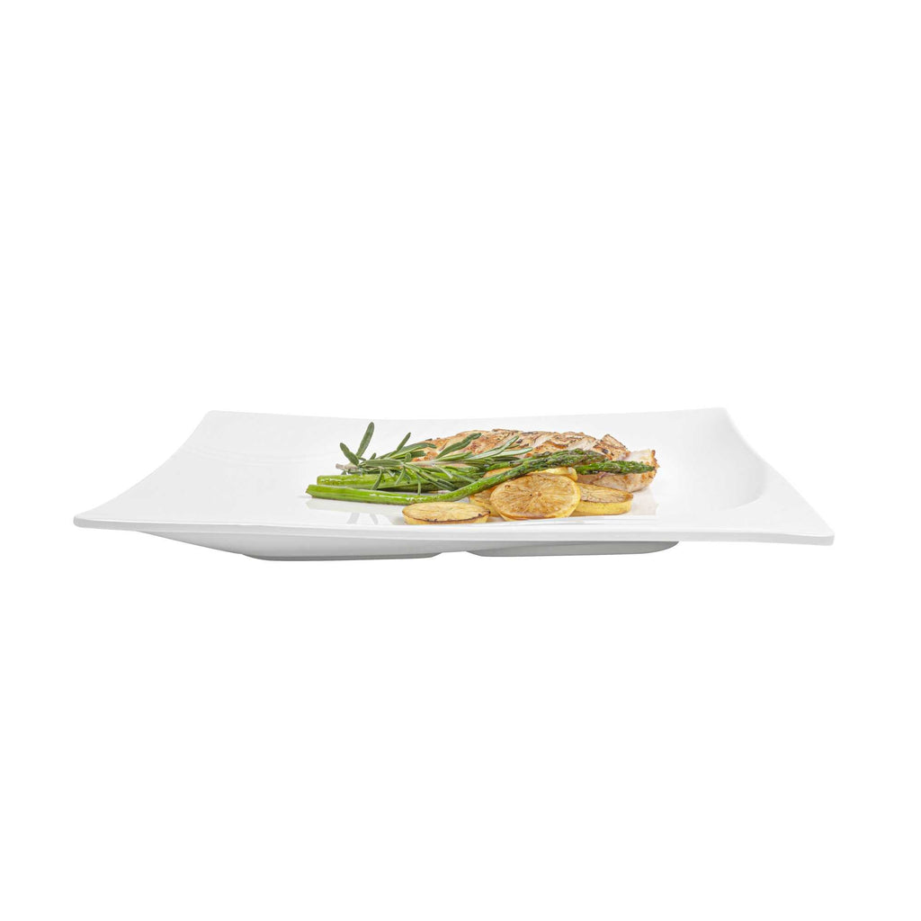 Voga Square White Melamine Extra Large Plate - Flare - 14" x 14" x 1 1/4" - 10 count box