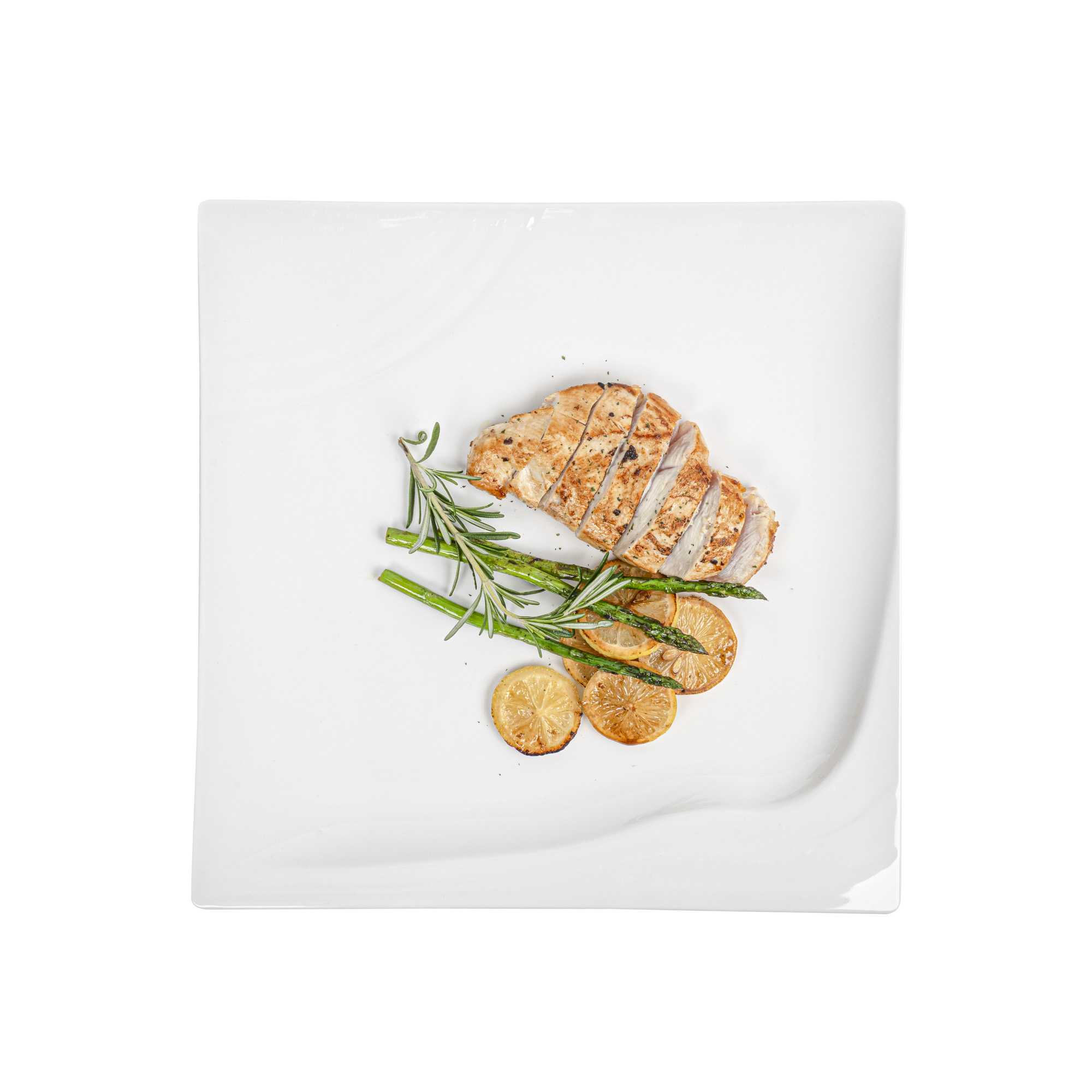Voga Square White Melamine Extra Large Plate - Flare - 14" x 14" x 1 1/4" - 10 count box