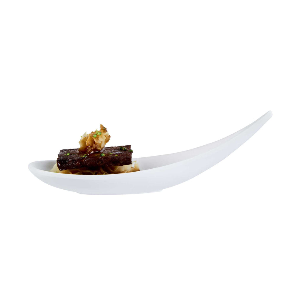 Voga Teardrop White Melamine Tasting Spoon - Japonais, Moderna - 4 1/4" x 1 3/4" x 1 3/4" - 10 count box