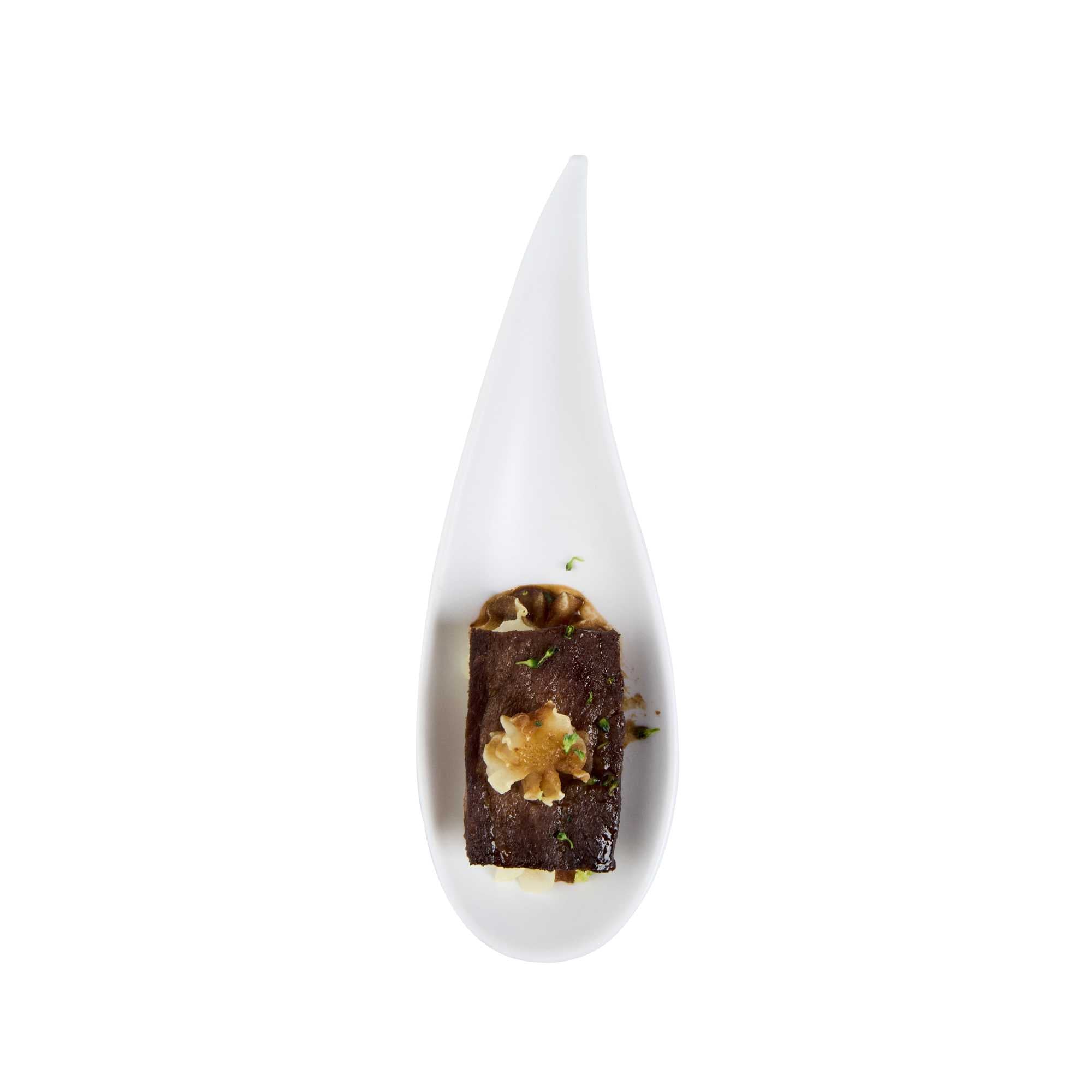 Voga Teardrop White Melamine Tasting Spoon - Japonais, Moderna - 4 1/4" x 1 3/4" x 1 3/4" - 10 count box