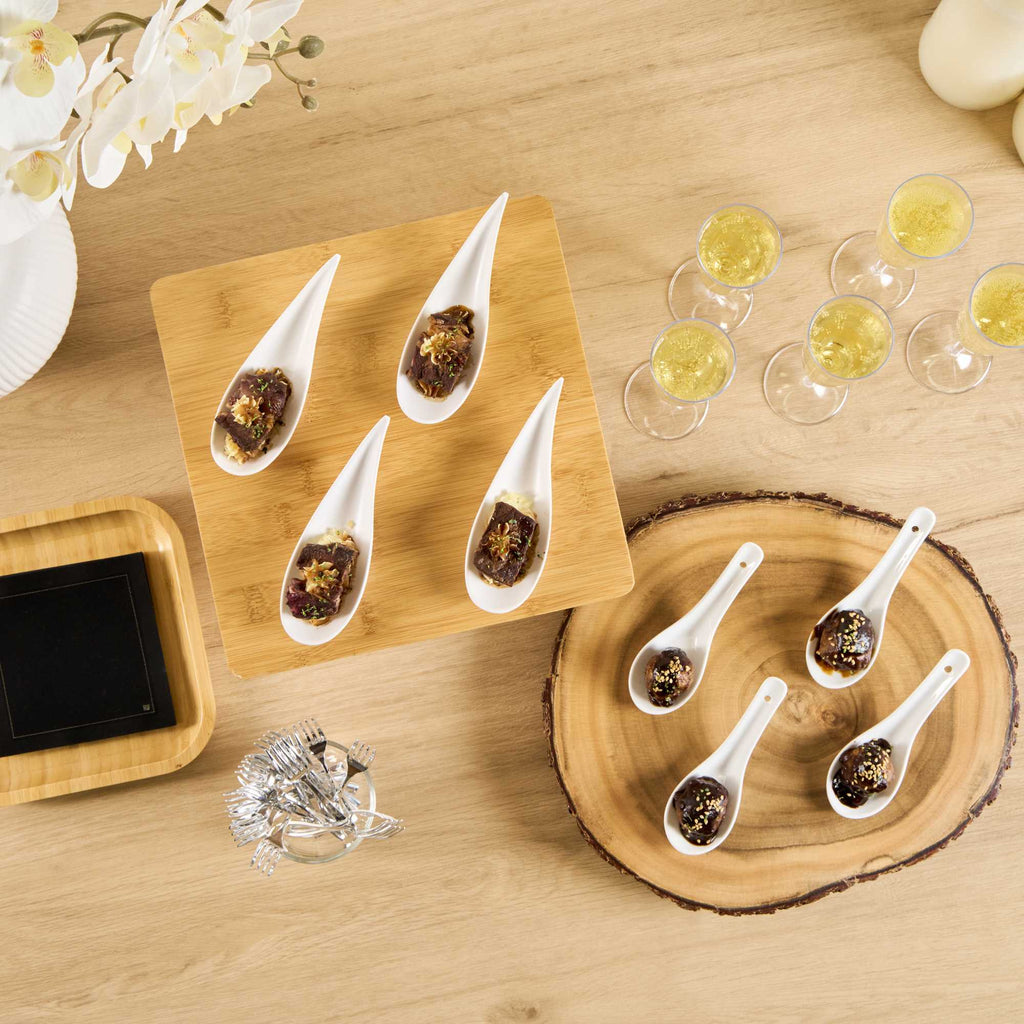 Voga Teardrop White Melamine Tasting Spoon - Japonais, Moderna - 4 1/4" x 1 3/4" x 1 3/4" - 10 count box