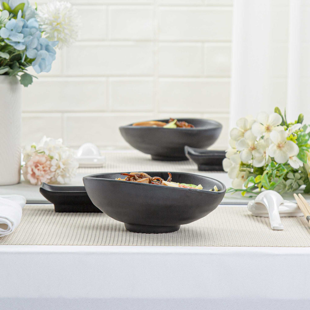 Voga 15 oz Round Black Melamine Freeform Small Bowl - Japonais, Black Stone - 7" x 5 1/2" x 2 1/2" - 2 count box