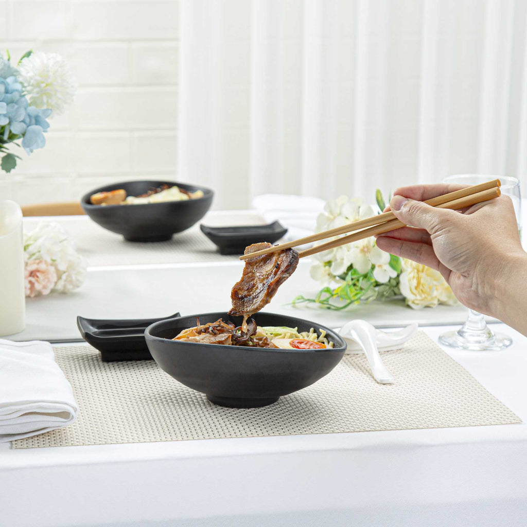 Voga 15 oz Round Black Melamine Freeform Small Bowl - Japonais, Black Stone - 7" x 5 1/2" x 2 1/2" - 2 count box