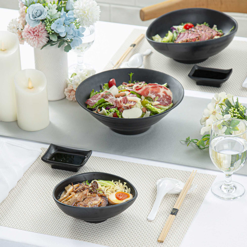Voga 15 oz Round Black Melamine Freeform Small Bowl - Japonais, Black Stone - 7" x 5 1/2" x 2 1/2" - 2 count box