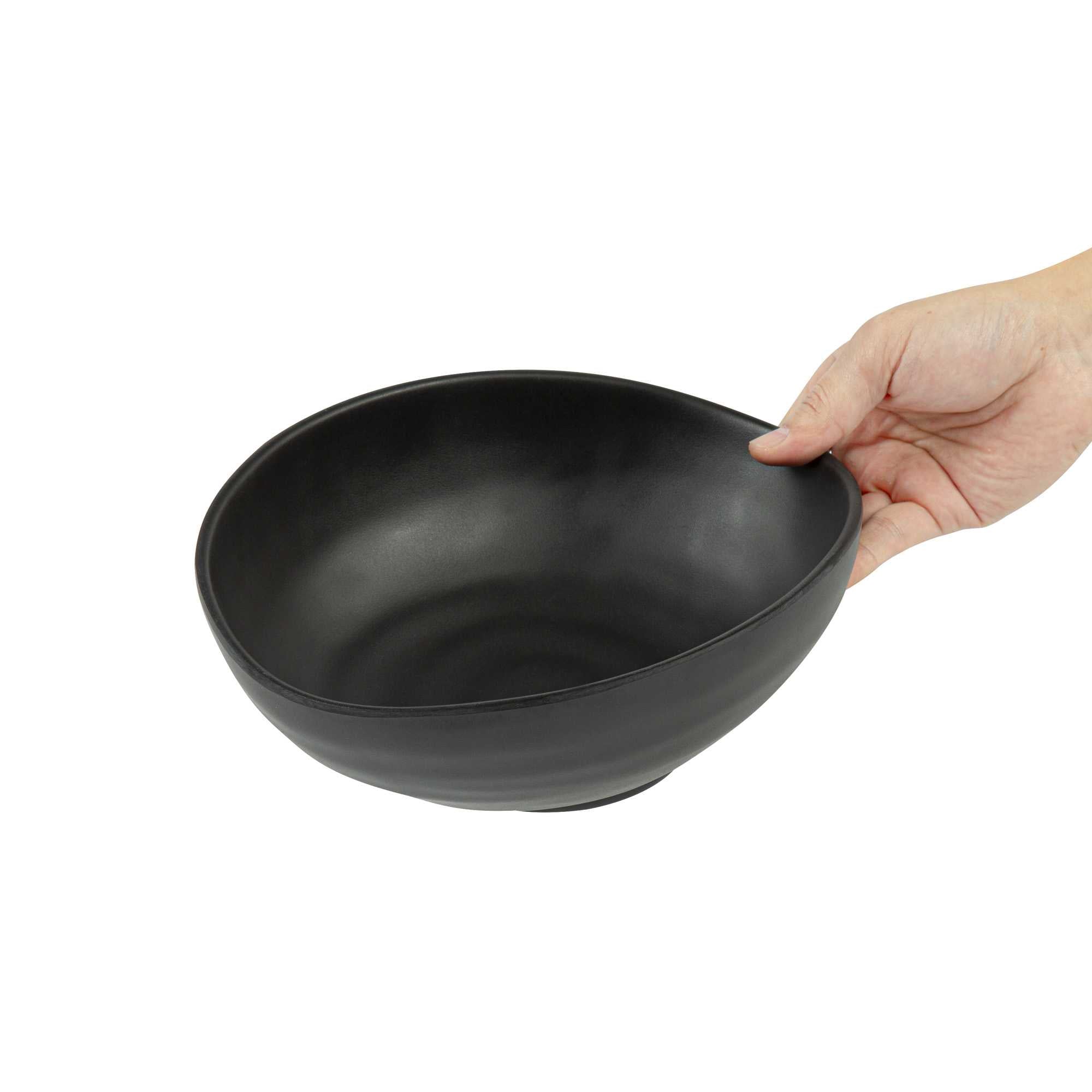 Voga 44 oz Round Black Melamine Freeform Large Bowl - Japonais, Black Stone - 9 1/2" x 7 3/4" x 3 1/2" - 2 count box