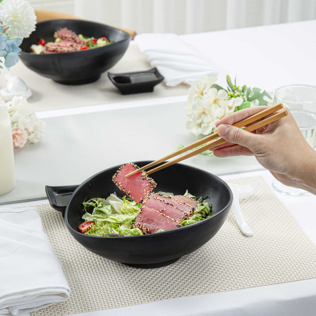 Voga 44 oz Round Black Melamine Freeform Large Bowl - Japonais, Black Stone - 9 1/2" x 7 3/4" x 3 1/2" - 2 count box