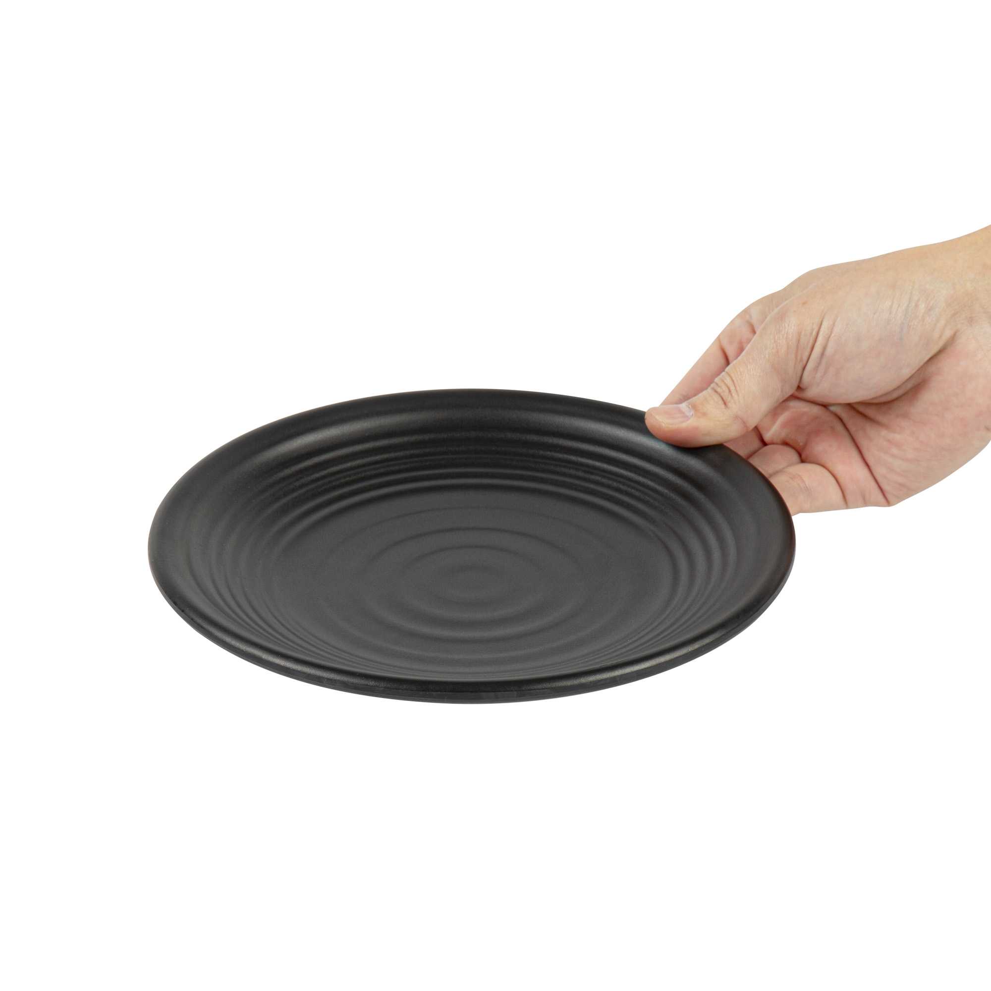 Voga Round Black Melamine Small Plate - Japonais, Black Stone - 8" x 8" x 1" - 10 count box