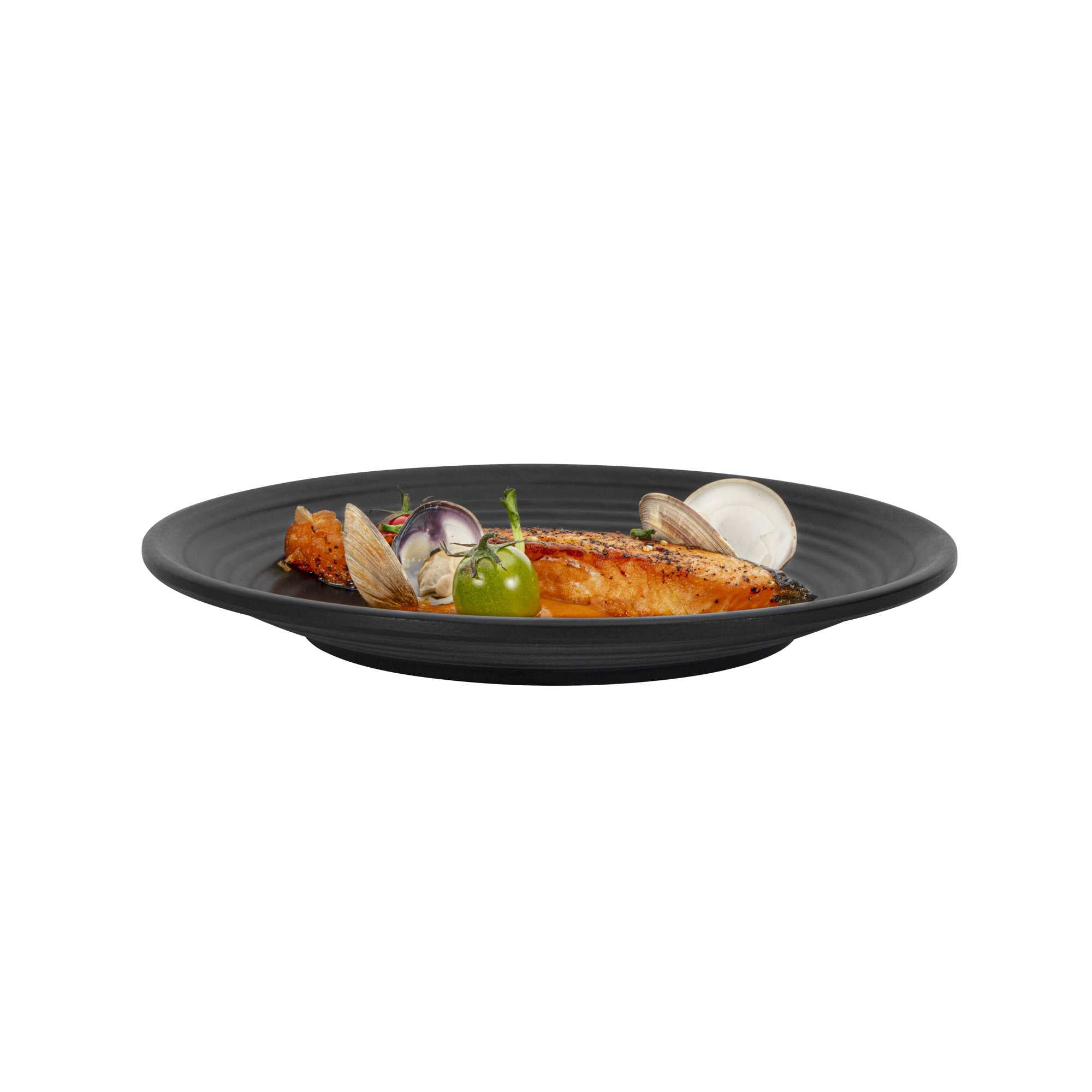 Voga Round Black Melamine Medium Plate - Japonais, Black Stone - 10" x 10" x 1 1/4" - 10 count box