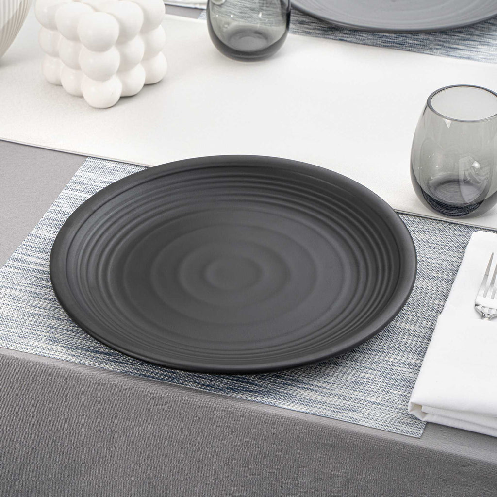 Voga Round Black Melamine Large Plate - Japonais, Black Stone - 12" x 12" x 1 1/4" - 10 count box