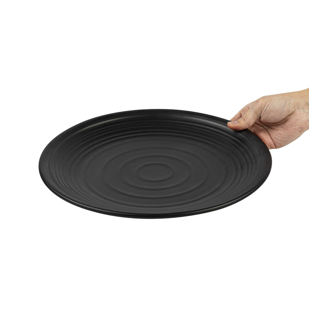 Voga Round Black Melamine Large Plate - Japonais, Black Stone - 12" x 12" x 1 1/4" - 10 count box