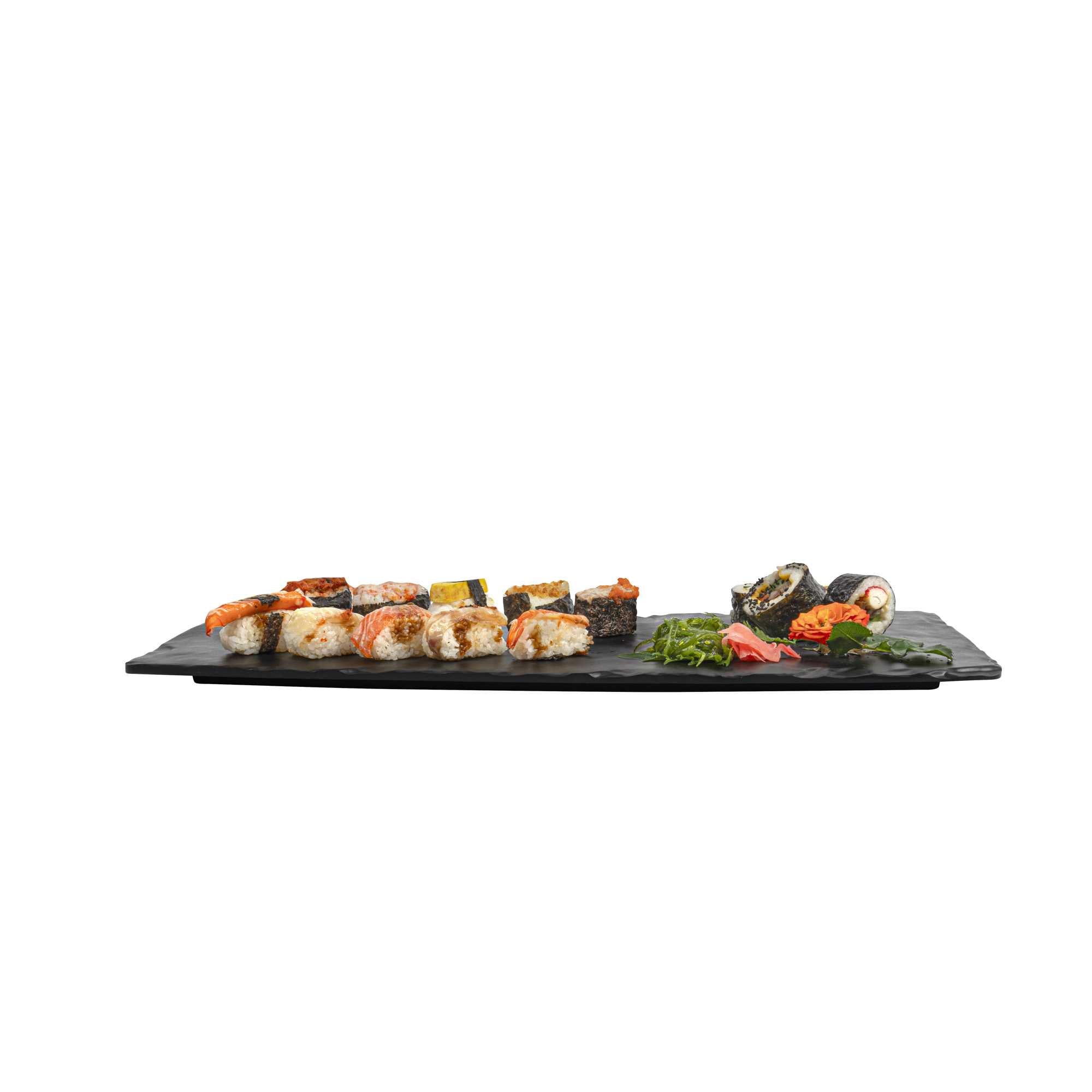 Voga Rectangle Black Melamine Plate - Japonais, Slate - 10" x 20" x 3/4" - 4 count box