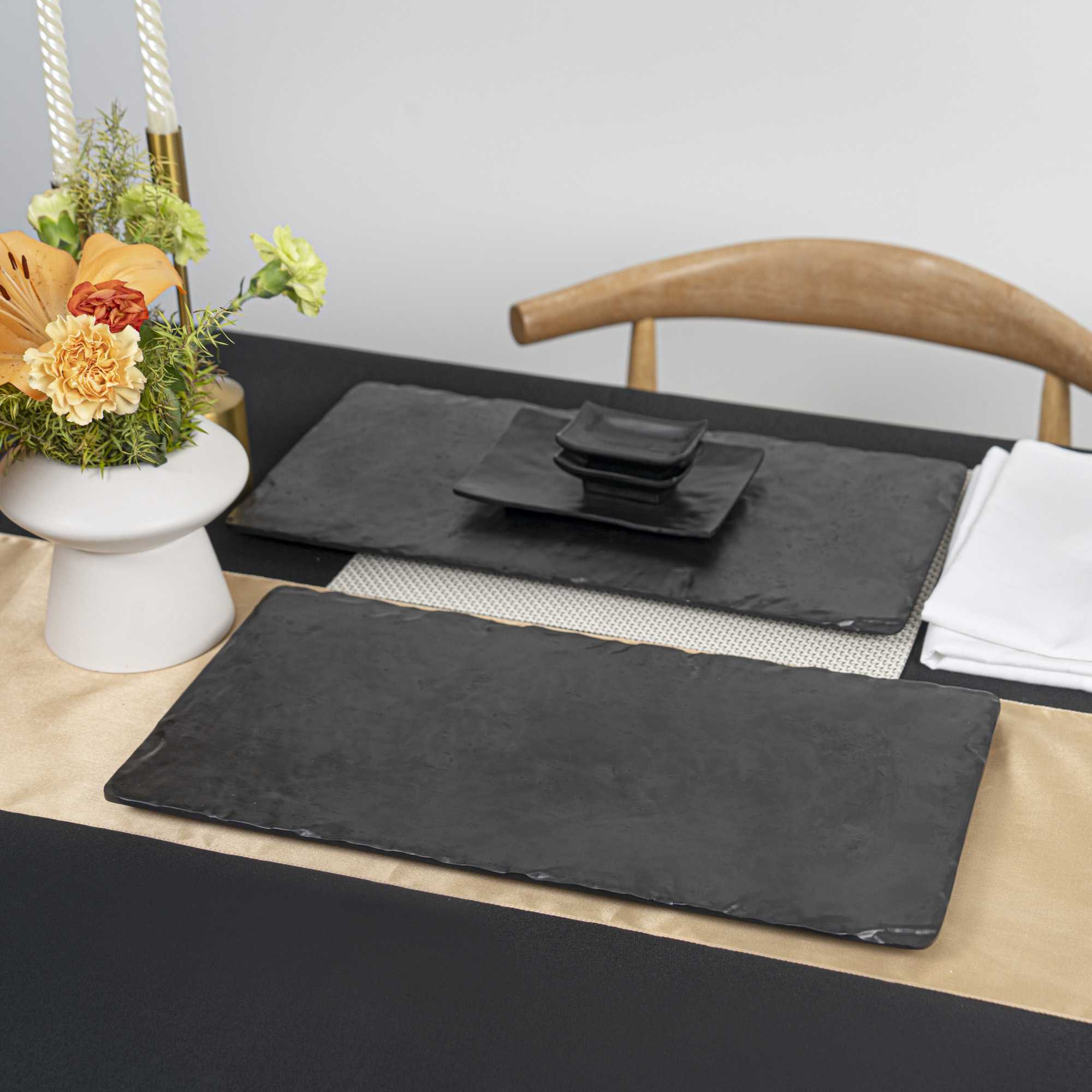 Voga Rectangle Black Melamine Plate - Japonais, Slate - 10" x 20" x 3/4" - 4 count box