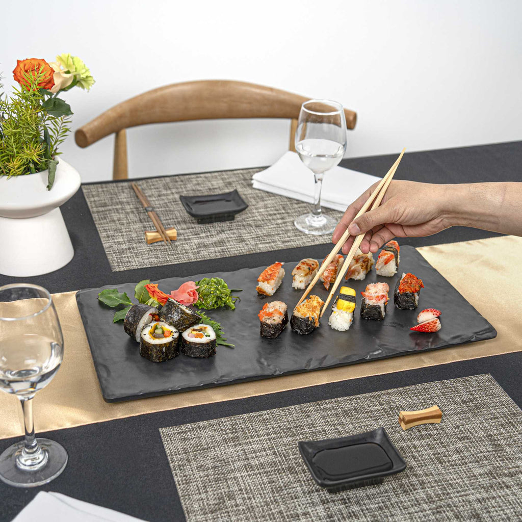 Voga Rectangle Black Melamine Plate - Japonais, Slate - 10" x 20" x 3/4" - 4 count box