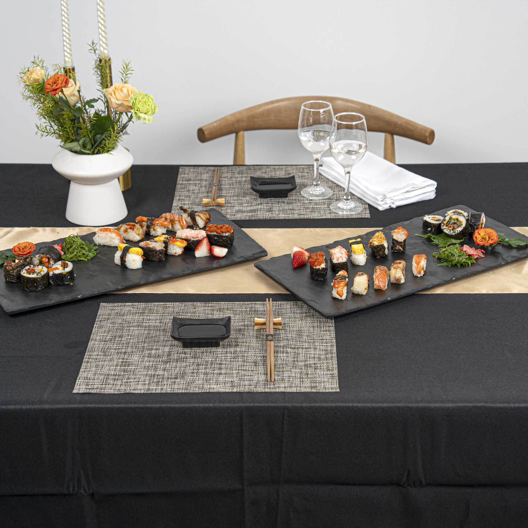 Voga Rectangle Black Melamine Plate - Japonais, Slate - 10" x 20" x 3/4" - 4 count box