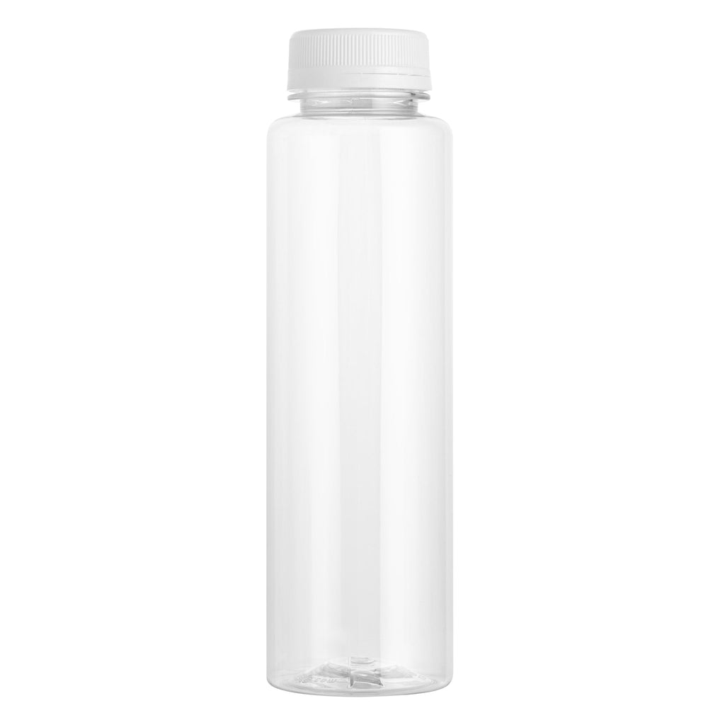 Bottle Tek 16 oz Round Clear Plastic Cold Pressed Juice Bottle - with Safety Cap - 2 1/4" x 2 1/4" x 8 1/4" - 100 count box