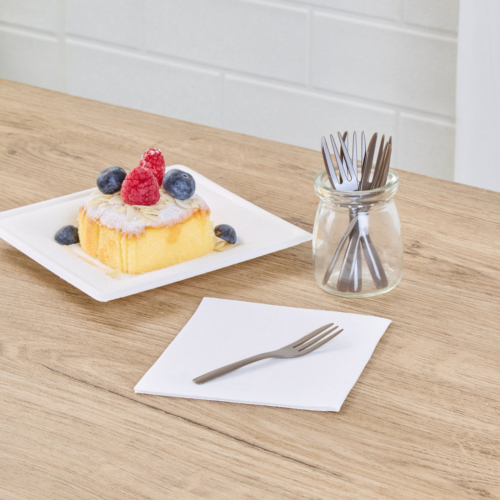 Coppetta Fashion Gray Plastic Cake Fork with Knife Edge - 4" x 3/4" - 500 count box
