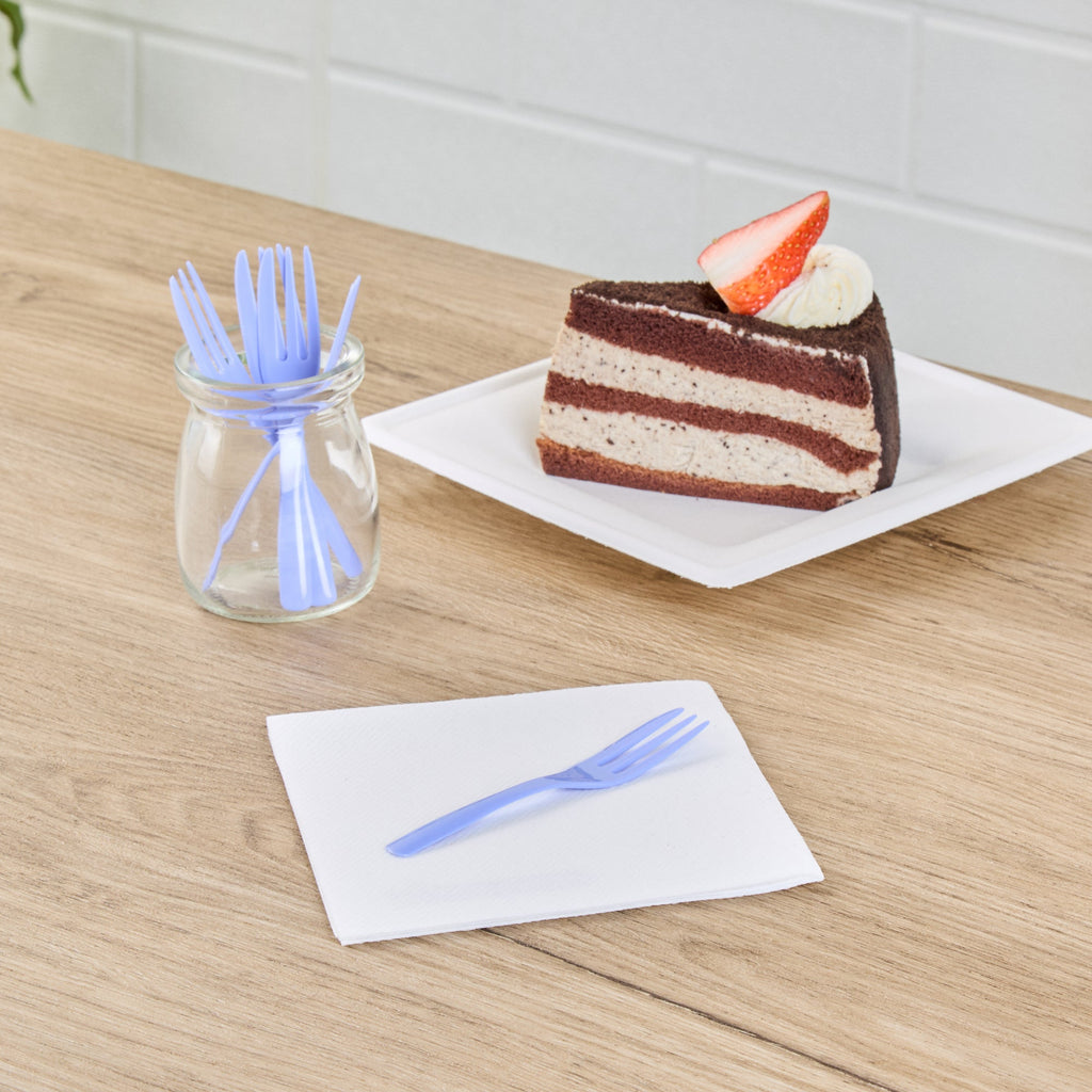 Coppetta Periwinkle Plastic Cake Fork with Knife Edge - 4" x 3/4" - 500 count box