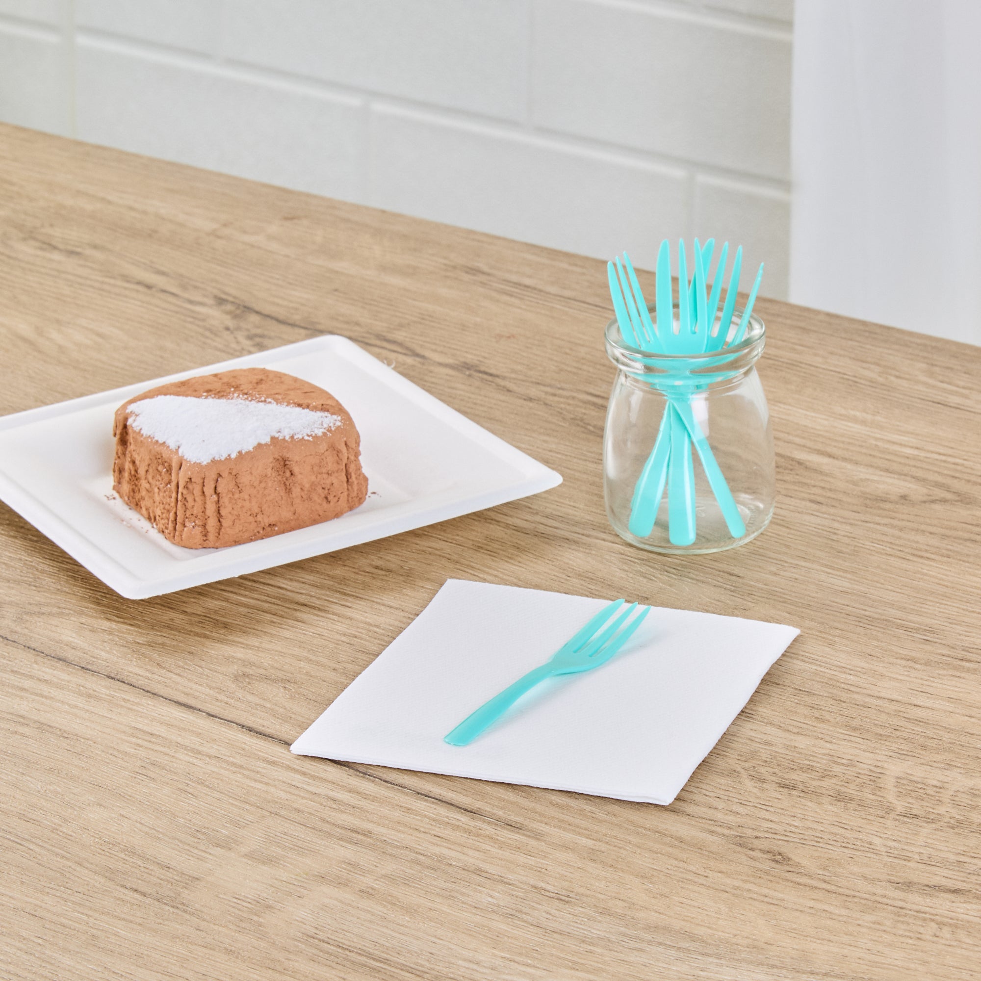 Coppetta Teal Plastic Cake Fork with Knife Edge - 4" x 3/4" - 500 count box