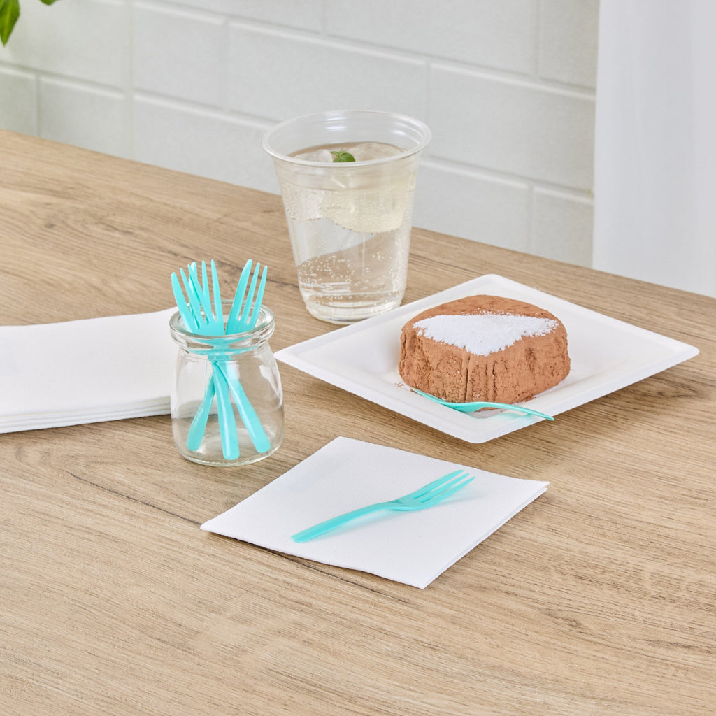 Coppetta Teal Plastic Cake Fork with Knife Edge - 4" x 3/4" - 500 count box