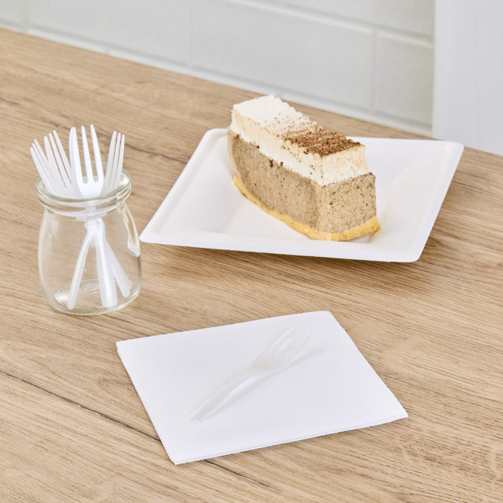 Coppetta Pearl White Plastic Cake Fork with Knife Edge - 4" x 3/4" - 500 count box