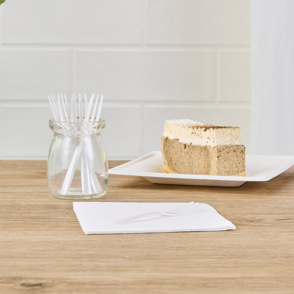 Coppetta Pearl White Plastic Cake Fork with Knife Edge - 4" x 3/4" - 500 count box