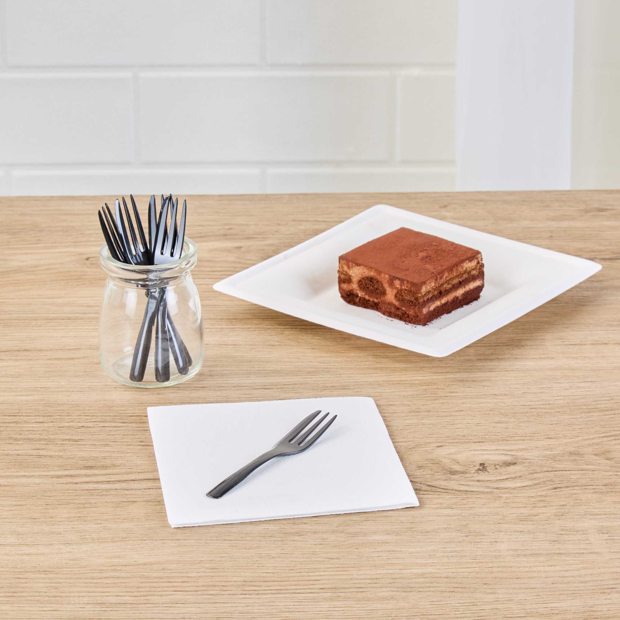 Coppetta Black Plastic Cake Fork with Knife Edge - 4" x 3/4" - 100 count box