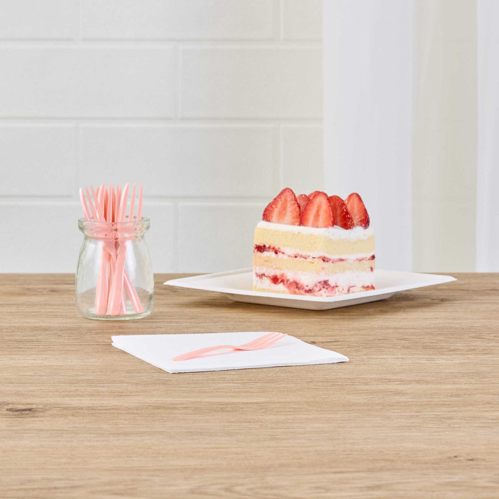 Coppetta Coral Plastic Cake Fork with Knife Edge - 4" x 3/4" - 100 count box