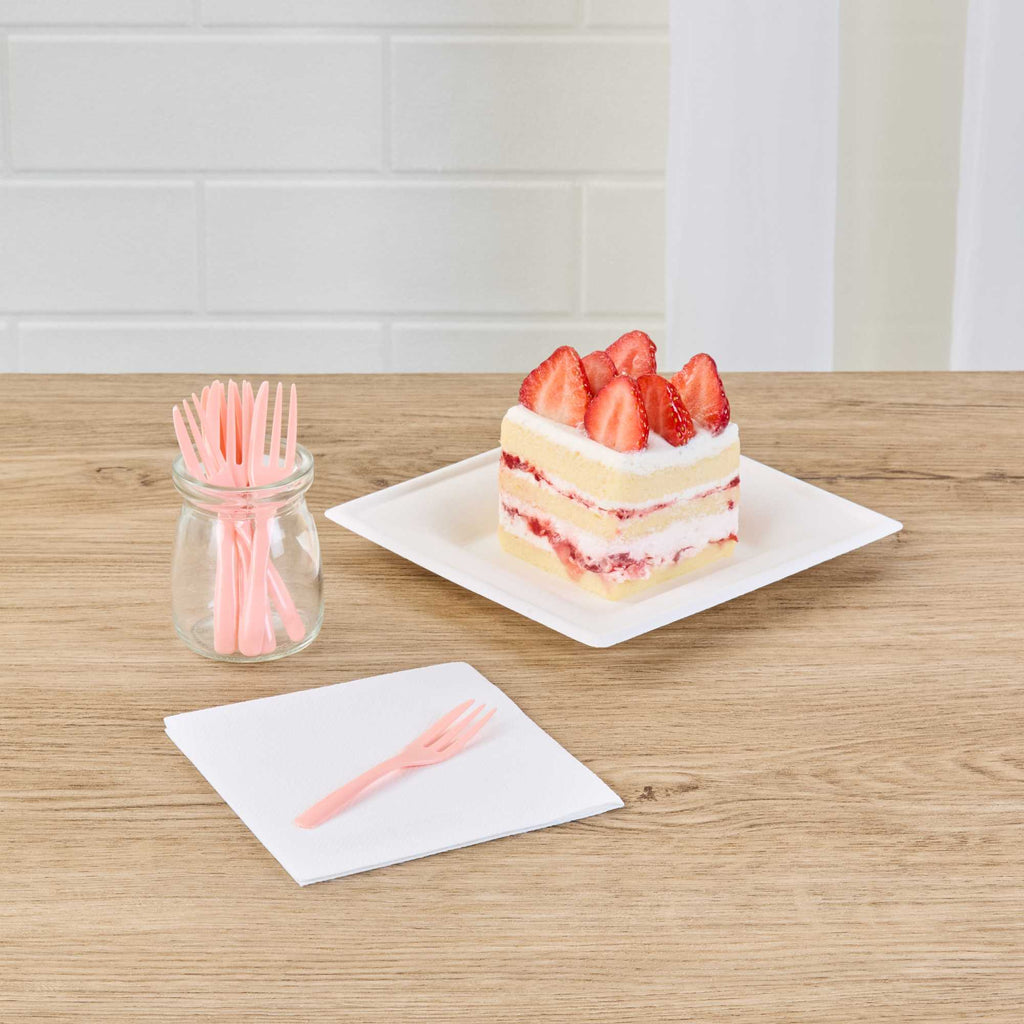 Coppetta Coral Plastic Cake Fork with Knife Edge - 4" x 3/4" - 100 count box